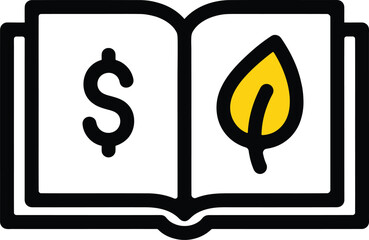 Open book with dollar sign and leaf isolated on represents money and nature