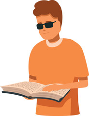 Visually impaired man reading braille book, enjoying literature and knowledge