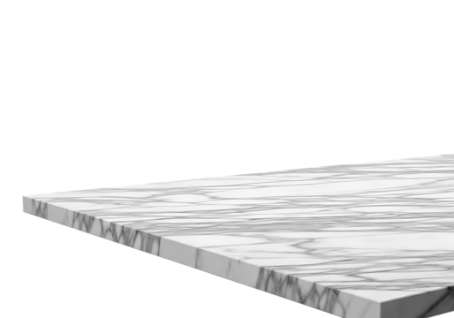 White marble surface with grey veining angled perspective isolated on a transparent background image