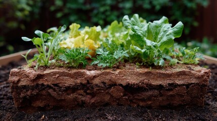 Small garden bed made of red bricks. the bricks are arranged in a rectangular shape and are filled with soil. the soil is dark brown and appears to be freshly dug up.