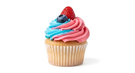 Delicious Cupcake with Pink and Blue Frosting and Fresh Berries