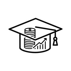 Graduation cap with coins and a growth chart, representing financial education success