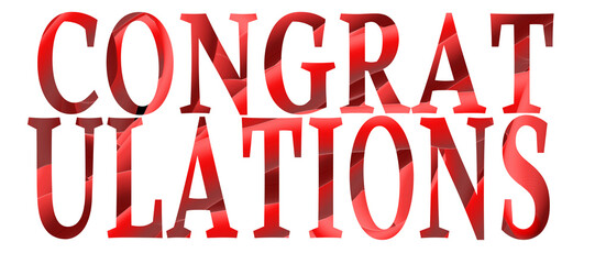 CONGRATULATIONS is displayed in bold, three-dimensional text with a shiny red gradient