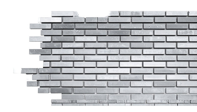 Fototapeta Detail of Grey Brick Wall with Missing Bricks and White Background