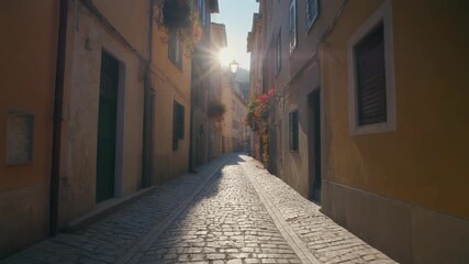 Sunlit Alleyway in European Town