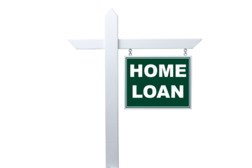 Home loan sign on white post for real estate financing options