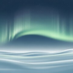 Aurora borealis over snow-covered landscape, with green and blue hues.