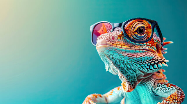 Sunglasses on scales: a playful mix of wild animal and humorous fashion. Generative AI