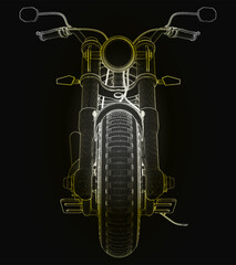 A bright motorcycle on a yellow background attracts attention.