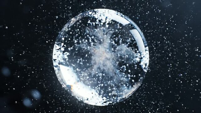 Nanotech purifying a droplet of muddy water, contaminants dissolving into sparks of light until the droplet shines crystal clear