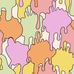 Comic dripping blots background in pop art, graffiti style. Funky paint drips, stains, drops seamless pattern. Cartoon shapes vector art illustration for wrapping, textile, fabric, wallpaper etc
