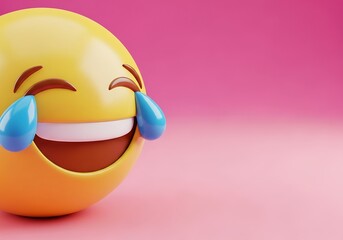 Tears of Joy 3D Emoji Against Bright Pink Background. Generative Ai