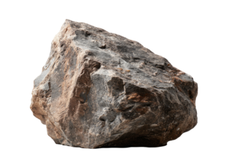 Isolated, textured rock with varied shades of gray and brown. Rough, natural, and detailed