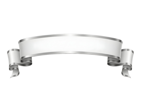 Elegant white ribbon banner with silver trim decorative vector element for graphic design isolated on white background