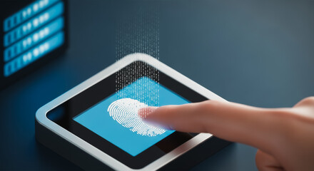 The Fingerprint Authentication: A close-up view of a fingerprint being scanned on a digital device, symbolizing identity verification and security.