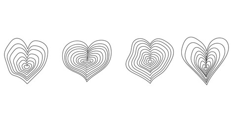 Distorted blob shape set in form of heart, doodle, minimalistic background collection. Wavy curve. Vector simple design isolated on white