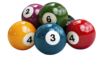 Close-up of billiard balls with different numbers on a black background