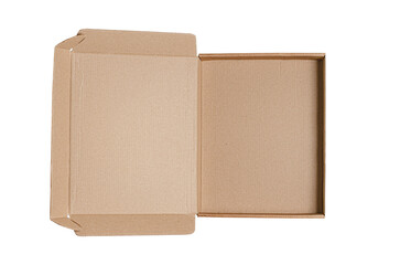 An open cardboard box. View from above. Isolated on a white background