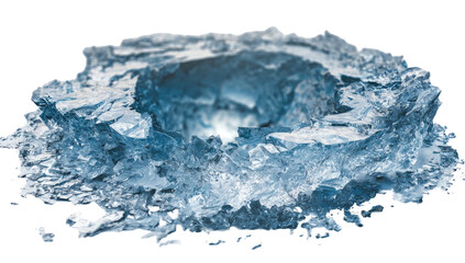 Fototapeta premium An ice formation with a central hole, showcasing sharp edges and a cool color palette