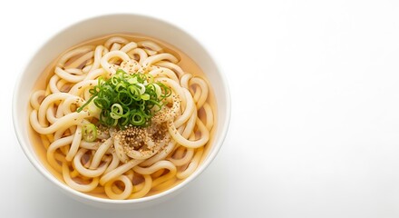 Delicious Udon Noodle Soup with Green Onions and Sesame Seeds