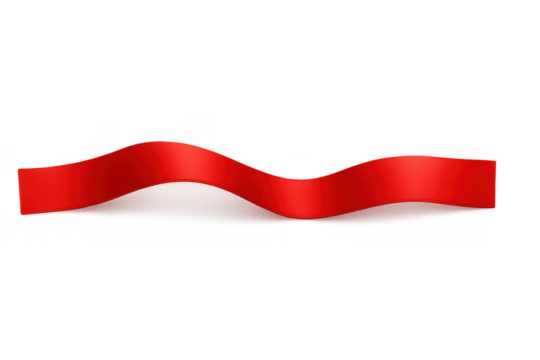 Red satin ribbon floating horizontally, shaping a dynamic wave ready for text or design, perfect for celebrations and sales