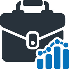 Dark Blue Briefcase Icon Overlayed With Blue Bar Graph Data Visualization Element On A Transparent Background Representing Business Analytics And Financial Growth