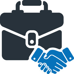 Dark Blue Briefcase Icon With Blue Handshake Symbol Overlay on Transparent Background Business Deal Agreement Partnership Concept