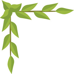 Decorative corner frame formed by a branch with lush green leaves, adding a touch of nature