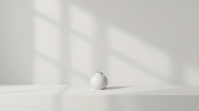 Minimalist white vase casting soft shadows on a clean backdrop creates a calming aesthetic for modern home decor and serene interior design projects