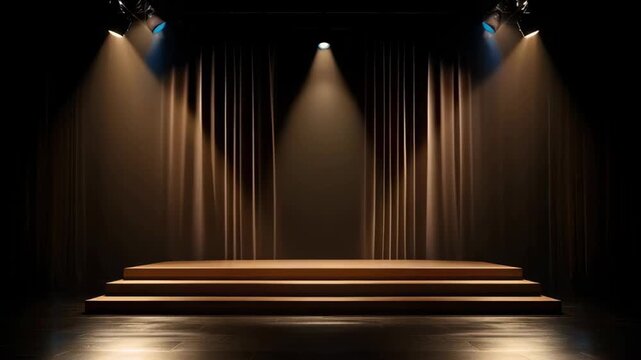 Empty Theatre Stage with Dramatic Lighting and Curtains Ready for Performance