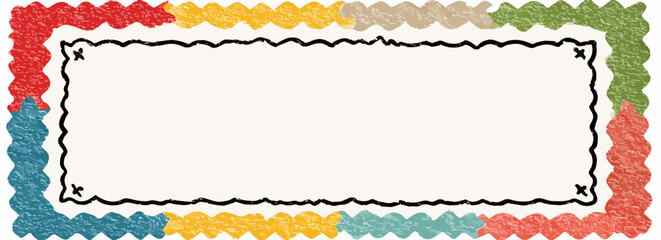 カラフルな波状の境界線で囲まれた、空白のラベルまたはバナー。名前、テキスト、またはデザイン要素の追加に最適です。