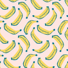 Abstract banana drawing seamless pattern. Tropical fruits background. Vector illustration for kitchen wallpaper, health care products, fabric, textile design