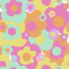 Abstract floral seamless pattern. Hand drawn flowers background in retro colors. Big blooming daisy flowers design. Decorative art illustration for wrapping, textile, fabric, wallpaper etc