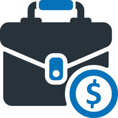 Blue and Black Briefcase Icon With Gold Dollar Coin Symbol And Transparent Background Vector Illustration