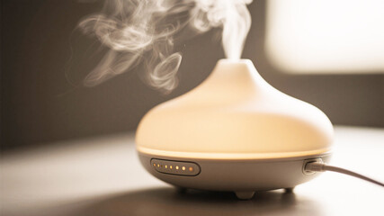 A warm, atmospheric macro-style view of a ceramic diffuser producing delicate vapor that conveys relaxation and supports sleep-focused routines for proactive preventive care