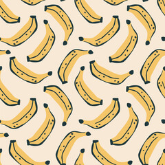 Abstract banana drawing seamless pattern. Tropical fruits background. Vector illustration for kitchen wallpaper, health care products, fabric, textile design