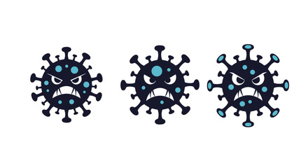 Three menacing cartoon virus icons with angry faces and sharp teeth on a white background.