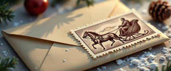 Vintage postage stamp featuring winter motif on textured envelope  