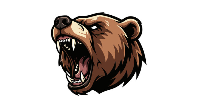 Fierce roaring brown bear head vector mascot.