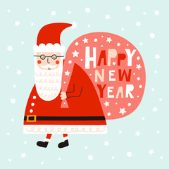 Happy New Year card with Santa. Vector