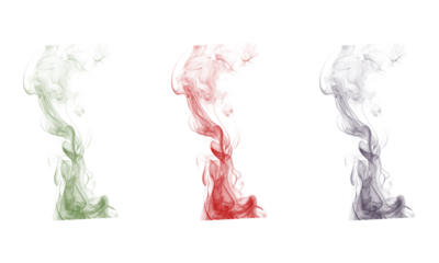 Set of colorful flowing smoke isolated on transparent background