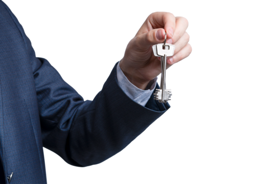 Delivering a key symbolizing access to new opportunities in a professional setting