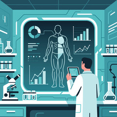 Scientist Analyzing Human Health Data in a Futuristic Lab