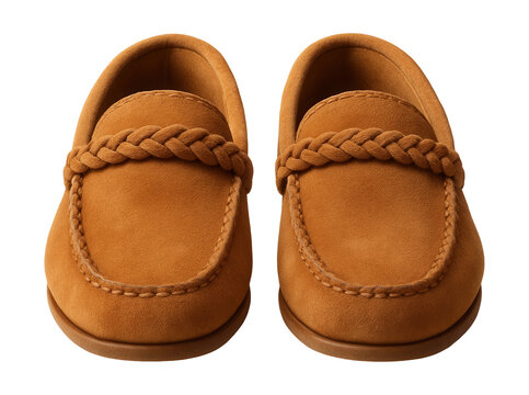 Suede moccasins with a braided lace detail at the collar.