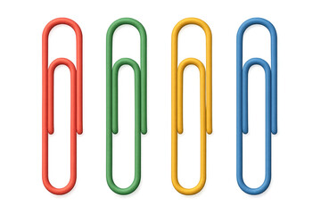 Paper clips in red, green, yellow, and blue, a collection of essential office and school supplies presented as a vector