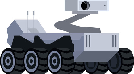 Futuristic rover traversing extraterrestrial terrain, gathering data and expanding scientific knowledge