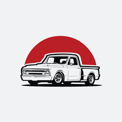 Classic Pickup Muscle Hotrod Truck Vector Logo Icon Isolated in White Background