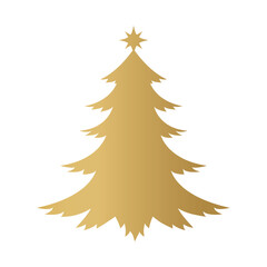 golden christmas tree with star silhouette, winter holidays design element - vector illustration
