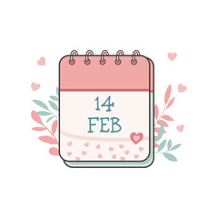 Valentine’s Day Calendar Icon with Hearts and Floral Elements