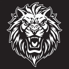 Obraz premium Fierce lion head roaring drawing illustration vector logo silhouette design.